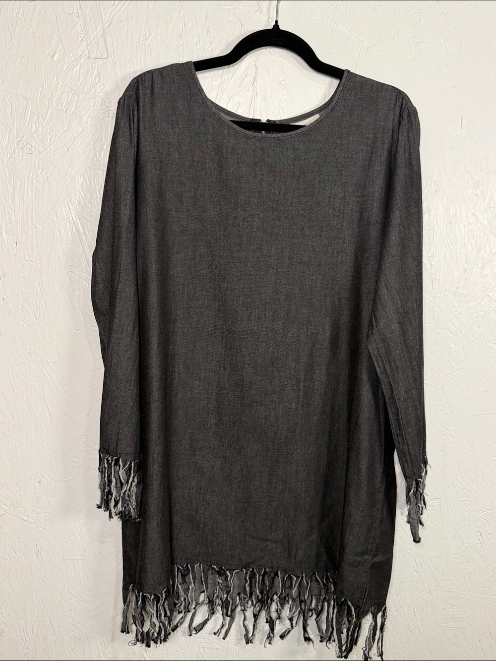 Velzera Charcoal Fringe Hem Long Sleeve Tunic